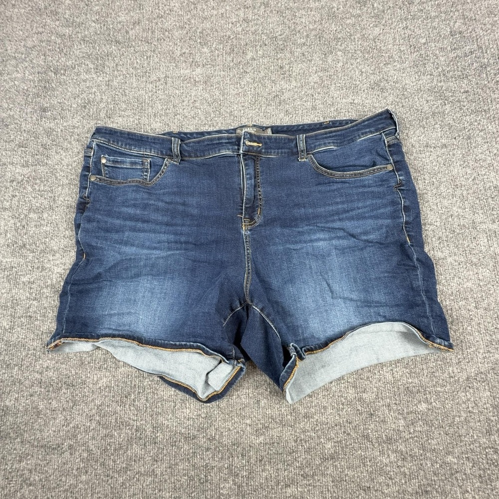 Torrid Shorts Womens 24 Blue Denim Mid Rise Cutoff Super Soft Stretch 5 Pocket